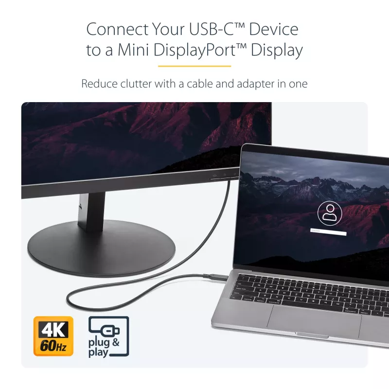StarTech.com USB-C-Mini-DisplayPort-kaapeli – 1 m (3,3 ft.), 4K 60 Hz – musta