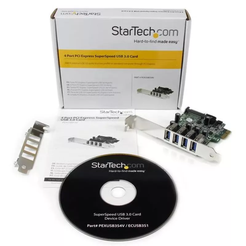 StarTech.com 4-porttinen PCI Express PCIe SuperSpeed USB 3.0 -ohjainkorttisovitin UASP:lla – SATA-virtalähde