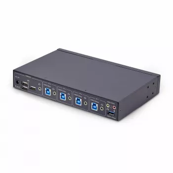 StarTech.com 4-porttinen KM-kytkin hiiren vaihdolla, USB-kytkin näppäimistölle/hiirelle, 3,5 mm/USB-ääni, oheislaitteiden jakaminen 4 tietokoneelle, TAA-yhteensopiva