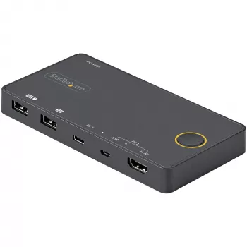 StarTech.com 2-porttinen hybridi USB-A + HDMI & USB-C KVM-kytkin - yksi 4K 60Hz HDMI 2.0 -näyttö - kompakti pöytä- ja/tai kannettava-HDMI-KVM-kytkin - USB-väylävirralla toimiva - Thunderbolt 3 -yhteensopiva