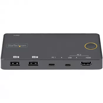 StarTech.com 2-porttinen hybridi USB-A + HDMI & USB-C KVM-kytkin - yksi 4K 60Hz HDMI 2.0 -näyttö - kompakti pöytä- ja/tai kannettava-HDMI-KVM-kytkin - USB-väylävirralla toimiva - Thunderbolt 3 -yhteensopiva