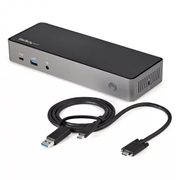 StarTech.com USB-C & USB-A -telakka - hybridi universaali kolmen näytön kannettavan telakointiasema DisplayPort & HDMI 4K 60Hz - 85W Power Delivery, 6x USB-keskitin, GbE, ääni - USB 3.1 Gen 2 10Gbps - TAA