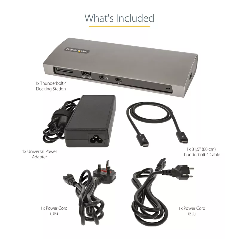 StarTech.com Thunderbolt 4 -telakka, 96W Power Delivery, yksittäinen 8K/dual-näyttö 4K 60Hz, 3xTB4/USB4-liitäntää, 4xUSB-A, SD, GbE, Thunderbolt 4 -telakointiasema Windowsille tai TB3 MacBookille, 0,8 m kaapeli
