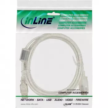 InLine USB 2.0 -jatkokaapeli Type-A M/F, läpinäkyvä, ferriitillä, 3 m