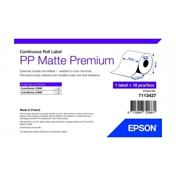 Epson PP Matte Label Premium, jatkorulla, 76 mm x 29 m, valkoinen, itseliimautuva tulostustarra, jatkotarra, rulla, mustesuihku, akryyli