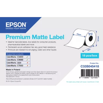 Epson Premium Matte Label jatkorulla 76 mm x 35 m matta 163 g/m²