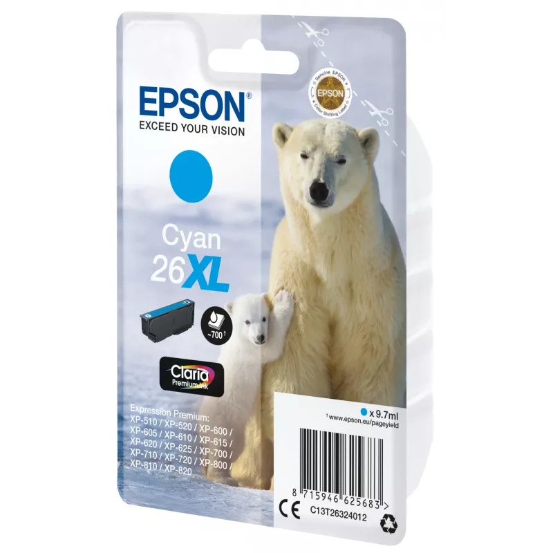 Epson Eisbär yksittäispakkaus syaani 26XL Claria Premium -muste