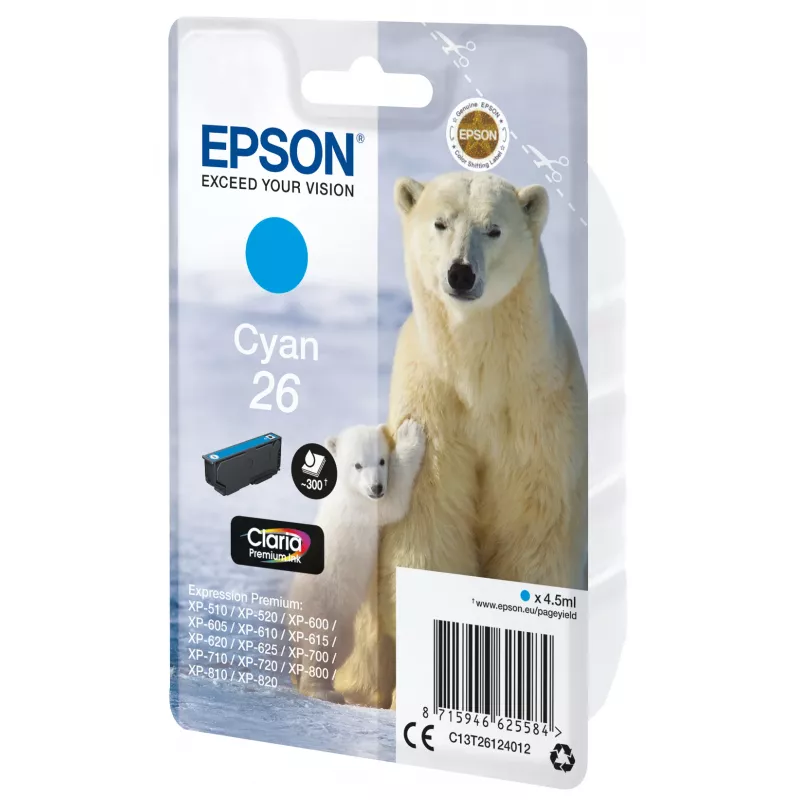 Epson Polar Bear yksittäispakkaus syaani 26 Claria Premium -muste