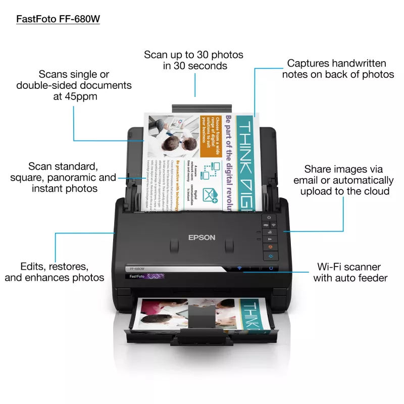 Epson FastFoto FF-680W arkinsyöttöskanneri 600 x 600 DPI A4 musta