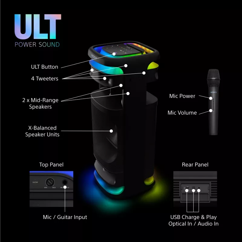 Kaiutin Sony SRS-ULT1000 ULT TOWER 10 — 139 W, Bluetooth, kannettava, musta