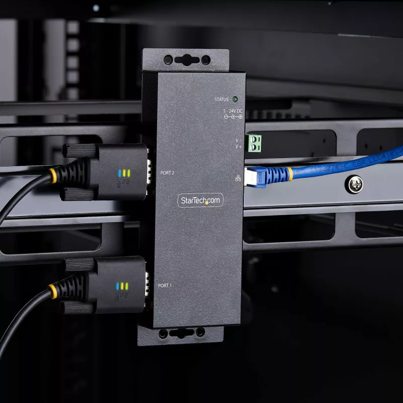 StarTech.com 2-porttinen sarja-Ethernet-sovitin, IP-sarjalaite palvelin etä-RS232-laitteille, seinä-/DIN-kiskokiinnitys, metallikotelo, RJ45 LAN - DB9 sarjamuunnin