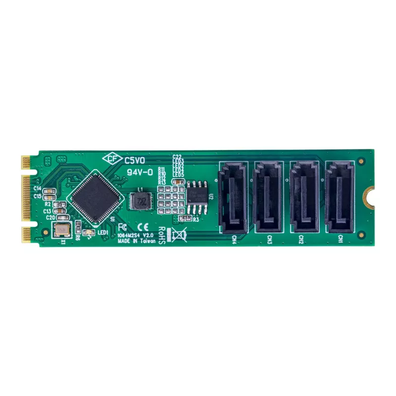 StarTech.com 4-porttinen M.2-SATA-sovitinkortti, M.2 PCIe 3.0 - SATA kiintolevy-/SSD-laajennuskortti, ASM1064-piirisarja, M.2 NVMe 4x HDD/SSD Windows/macOS/Linux