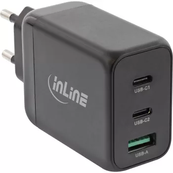 InLine USB PD virtalähde, GaN-laturi, 3 porttia, Dual USB-C + USB-A, 65W