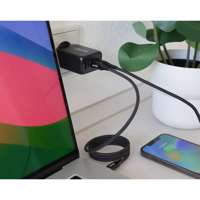 InLine USB PD virtalähde, GaN-laturi, 3 porttia, Dual USB-C + USB-A, 65W