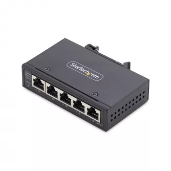 StarTech.com 5-porttinen hallitsematon teollisuusverkkokytkin, 100/1000 Ethernet, DIN-kisko-/seinäasennus, tukeva IP30 gigabit-kytkin, -40 °F - 167 °F, 9–60 V DC, TAA-yhteensopiva