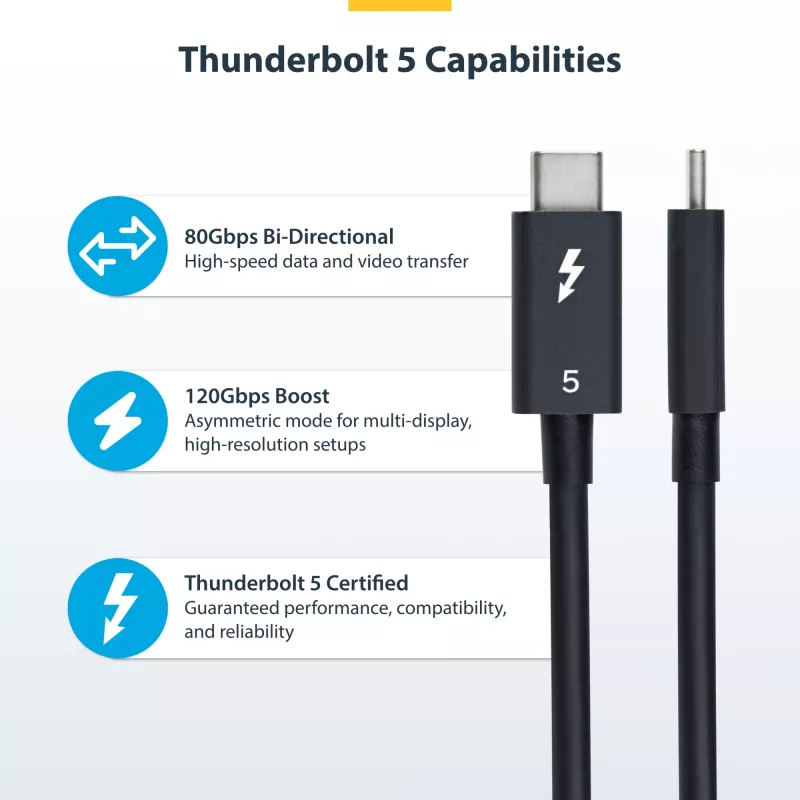 StarTech.com 1,5ft (50cm) Thunderbolt 5 -kaapeli, 80Gbit/s/120Gbit/s asti, 240W PD, 8K 60Hz, sertifioitu Thunderbolt-kaapeli - yhteensopiva Thunderbolt 4/USB4/USB-C kanssa