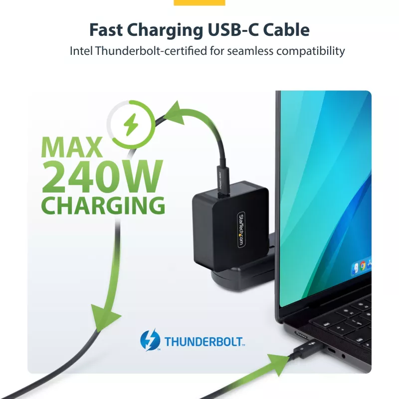 StarTech.com 1,5ft (50cm) Thunderbolt 5 -kaapeli, 80Gbit/s/120Gbit/s asti, 240W PD, 8K 60Hz, sertifioitu Thunderbolt-kaapeli - yhteensopiva Thunderbolt 4/USB4/USB-C kanssa