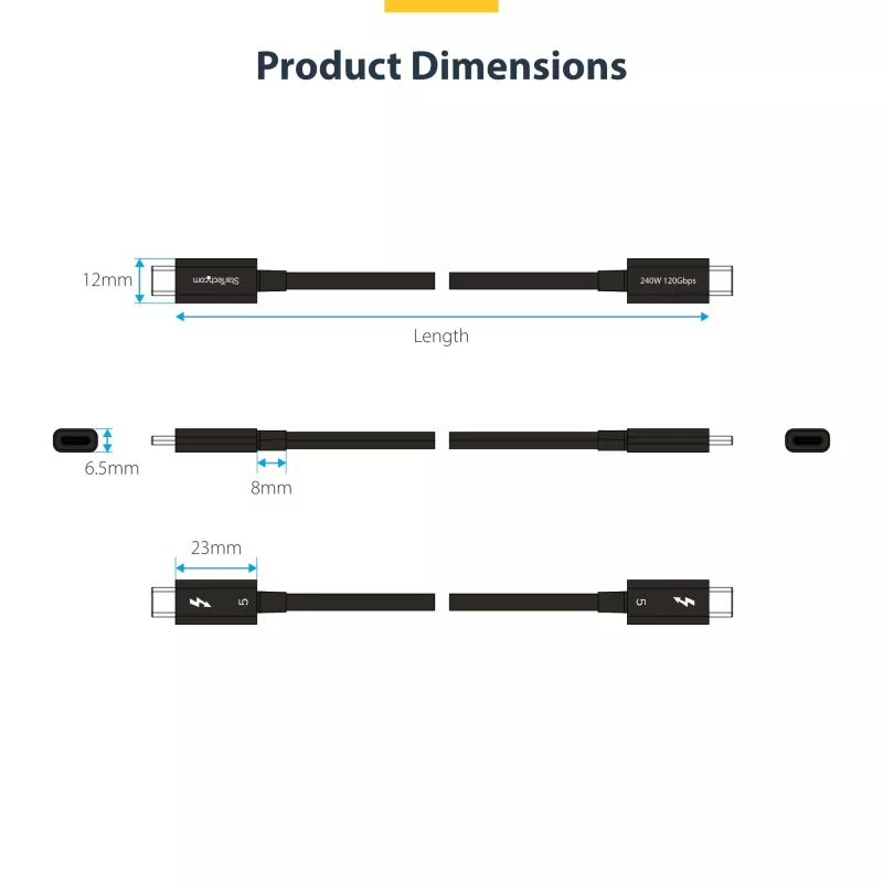StarTech.com 1,5ft (50cm) Thunderbolt 5 -kaapeli, 80Gbit/s/120Gbit/s asti, 240W PD, 8K 60Hz, sertifioitu Thunderbolt-kaapeli - yhteensopiva Thunderbolt 4/USB4/USB-C kanssa