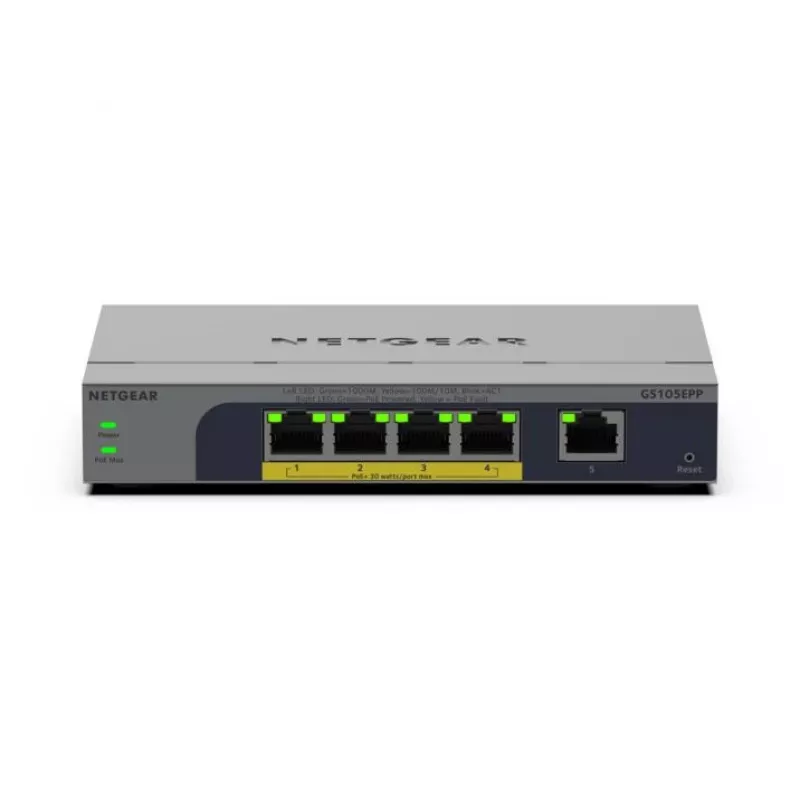 NETGEAR GS105EPP hallitsematon Gigabit Ethernet (10/100/1000) Power over Ethernet (PoE) pöytä-/seinäasennus harmaa