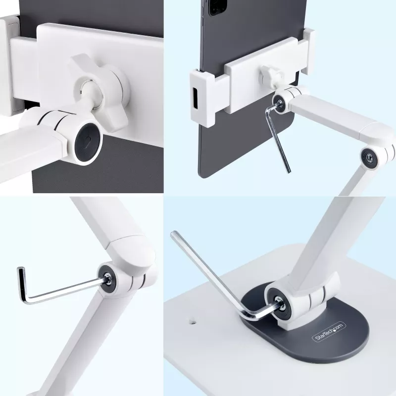 StarTech.com säädettävä tablettiteline työpöydälle – seinäkiinnitteinen – kapasiteetti 1 kg – ergonomisesti nivelletty yleismallinen tablettiteline – tablettipidike työpöydälle kääntyvä/kiertyvä/pyörivä