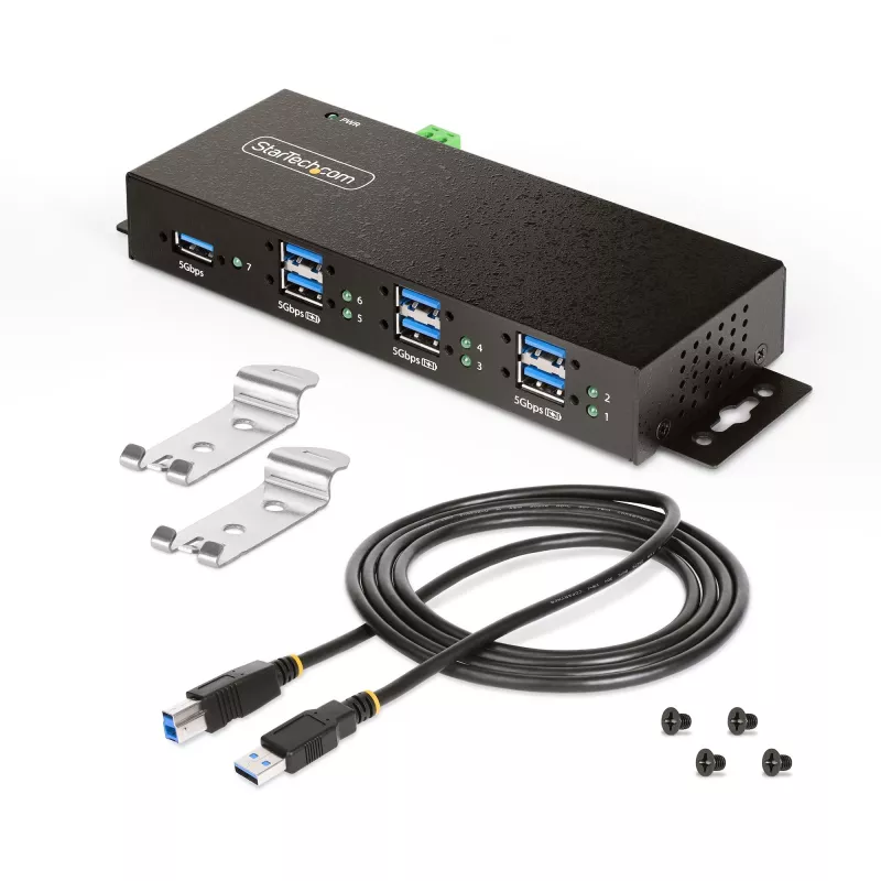 StarTech.com 5G7AINDRM-USB-A-HUB USB-keskitin USB 3.2 Gen 1 (3.1 Gen 1) Type-B 5000 Mbit/s musta