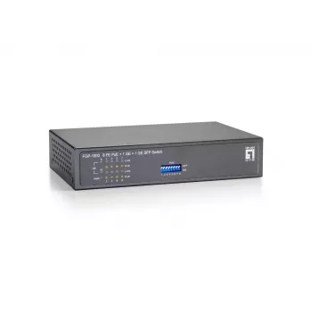 LevelOne 10-porttinen Fast Ethernet PoE -kytkin, 1 x Gigabit RJ45, 1 x Gigabit SFP, 8 PoE-lähtöä, 120 W