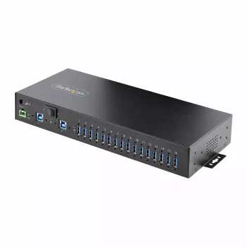 StarTech.com 16-porttinen teollinen USB 5Gbps -keskitin virtalähteellä, metallikotelo, asennettava, ESD-suojaus, riviliitinvirtalähde, USB-lataustoiminto, dual-host-kytkin – TAA