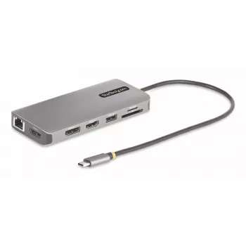 StarTech.com USB-C kolmen näytön multiport-adapteri, dual 4K 60 Hz + 4K 30 Hz HDMI & DisplayPort, 4-porttinen USB-keskitin, 100 W PD -läpivienti, GbE, SD/MicroSD-kortinlukija