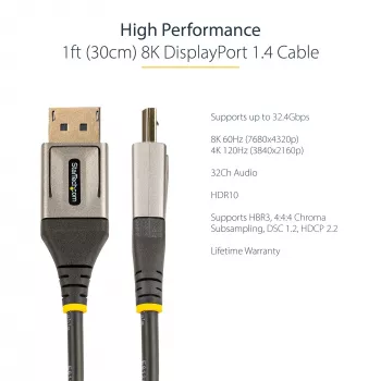 StarTech.com 1ft (30cm) DisplayPort 1.4 -kaapeli - 8K 60Hz HDR10 - Ultra HD 4K 120Hz video - DP 1.4 -kaapeli - näytöille - DisplayPort–DisplayPort-kaapeli - M/M