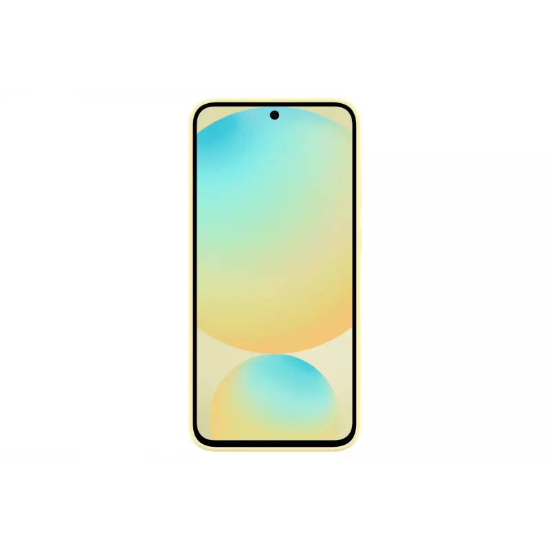 Suojakotelo Samsung Galaxy S24 FE monokromaattinen keltainen pöytätelineellä