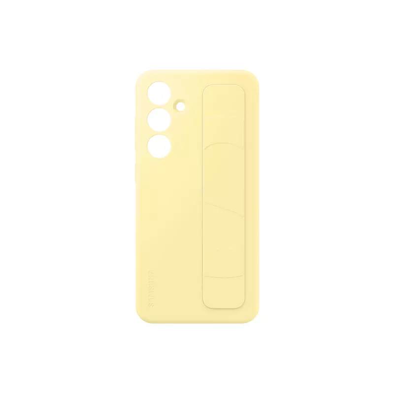 Suojakotelo Samsung Galaxy S24 FE monokromaattinen keltainen pöytätelineellä