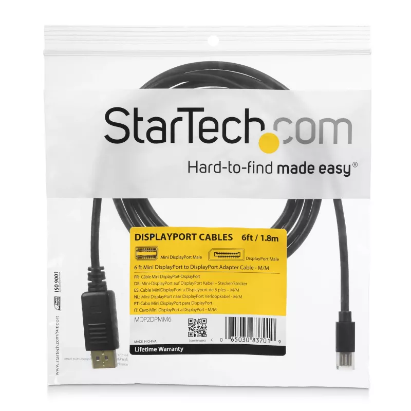 StarTech.com 1,8 m Mini DisplayPort - DisplayPort 1.2 kaapeli – 4K x 2K UHD Mini DisplayPort - DisplayPort-adapterikaapeli – Mini DP - DP-kaapeli näytölle – mDP-DP-muunninkaapeli