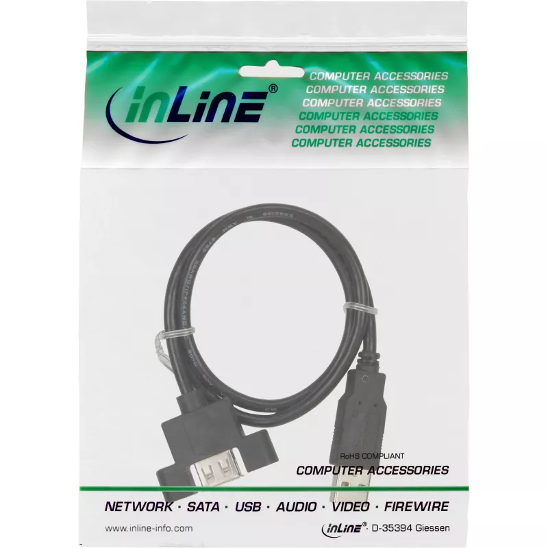 InLine USB 2.0 -adapterikaapeli Type-A uros / A naaras korttipaikan peltiin, 0,6 m
