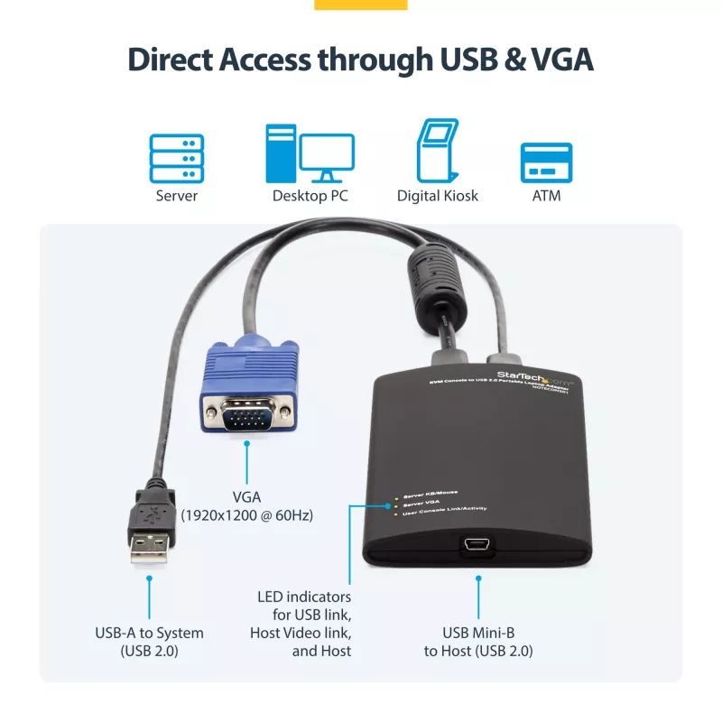 StarTech.com KVM-konsoli-USB 2.0 kannettava kannettavan tietokoneen crash cart -sovitin