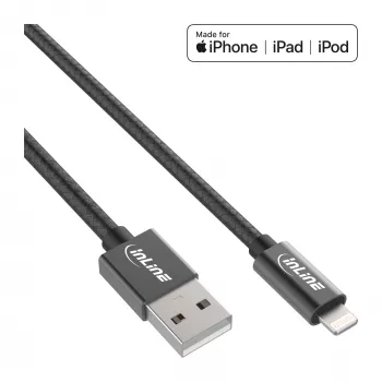 InLine Lightning USB-kaapeli, iPad, iPhone, iPod, musta/alumiini, 2 m MFi-sertifioitu