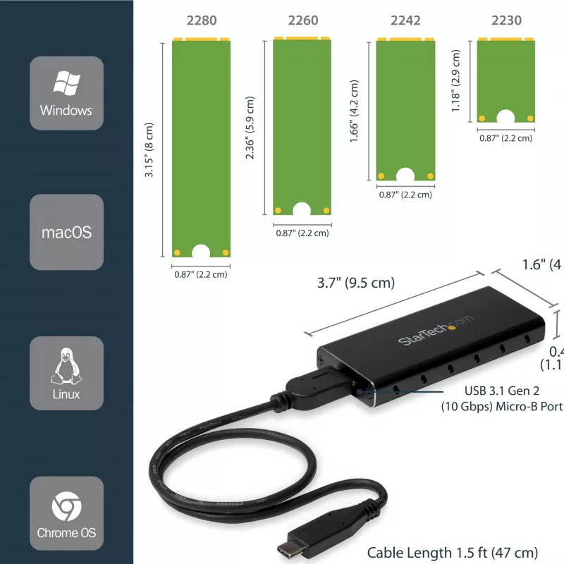 StarTech.com M.2 SSD-kotelo M.2 SATA SSD-levyille - USB 3.1 (10 Gbit/s) USB-C-kaapelilla