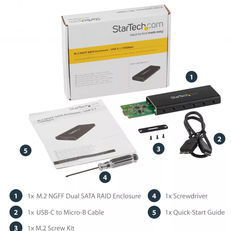 StarTech.com M.2 SSD-kotelo M.2 SATA SSD-levyille - USB 3.1 (10 Gbit/s) USB-C-kaapelilla