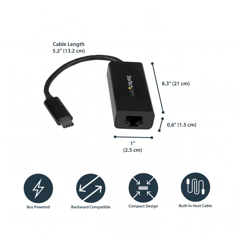 StarTech.com USB-C - Gigabit Ethernet -sovitin - musta