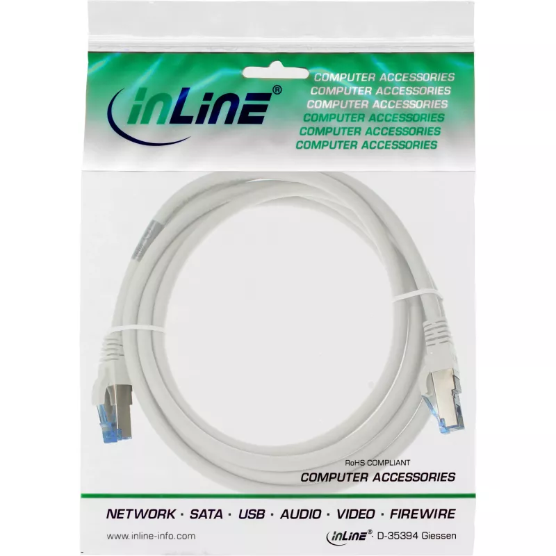 InLine patchkaapeli S/FTP PiMF Cat.6A halogeeniton 500 MHz valkoinen 2 m
