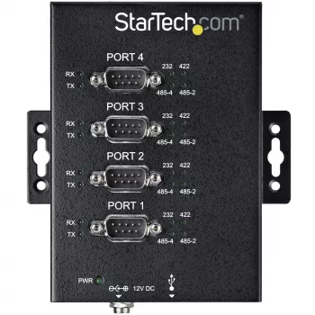 StarTech.com 4-porttinen sarjaporttikeskitin USB RS232/RS485/RS422-adapteriin - teollinen USB 2.0 DB9-sarjaporttimuunnin-keskitin - IP30-sertifioitu - DIN-kiskoon asennettava metallinen sarjaporttikeskitin - 15kV ESD-suoja