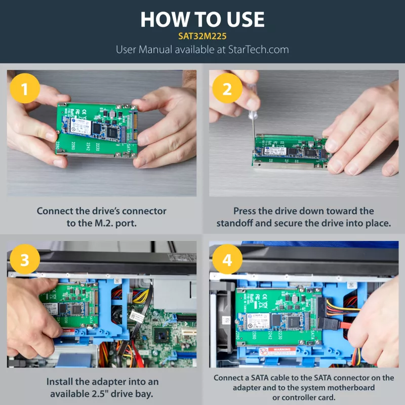 StarTech.com M.2 SATA SSD 2,5 tuuman SATA-adapteriin - M.2 NGFF SATA-muuntimeen - 7mm - Open-Frame-teline - M2-kiintolevyadapteri