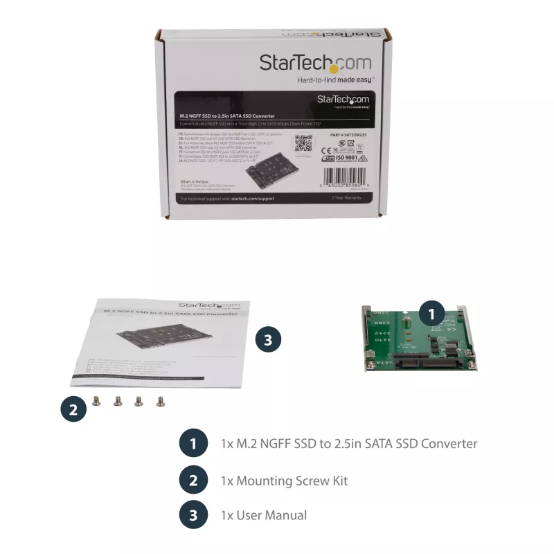 StarTech.com M.2 SATA SSD 2,5 tuuman SATA-adapteriin - M.2 NGFF SATA-muuntimeen - 7mm - Open-Frame-teline - M2-kiintolevyadapteri