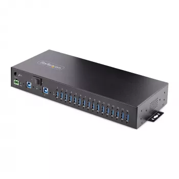 StarTech.com 16-porttinen teollinen USB 3.0 -keskitin 5Gbps, metalli, DIN-/pinta-/räkkikiinnitys, ESD-suoja, riviliitinvirtalähde, jopa 120 W jaettu USB-lataus, Dual-Host-keskitin/kytkin