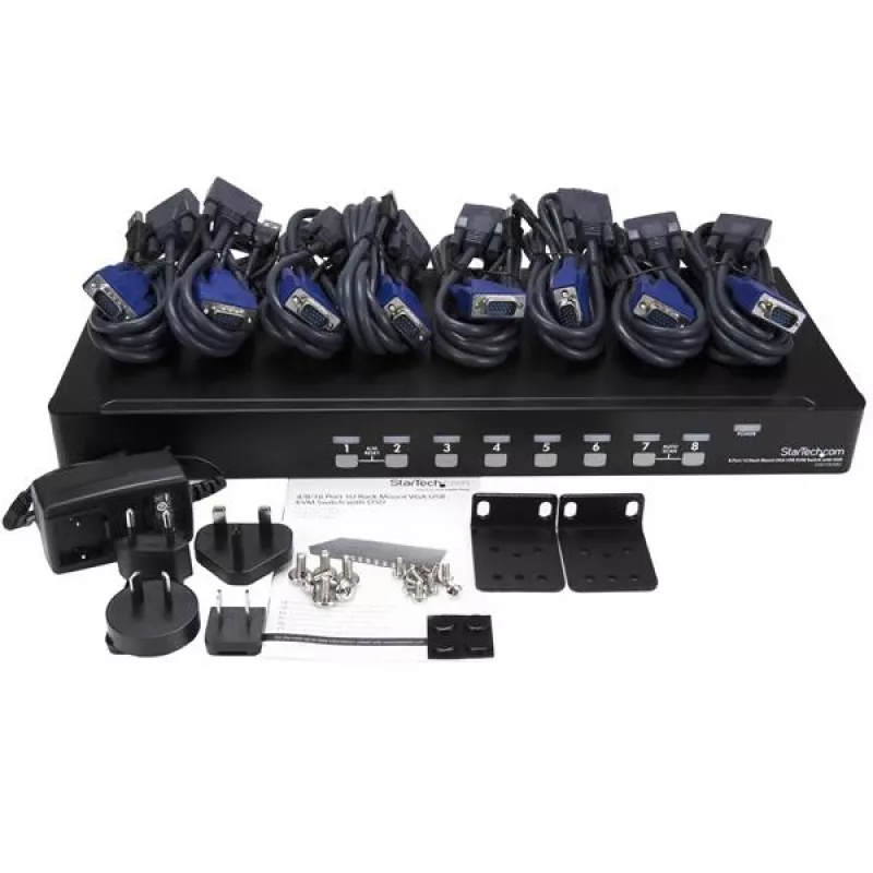 StarTech.com 8-porttinen 1HE räkkikiinnitteinen USB KVM -kytkinsarja OSD:llä ja kaapeleilla