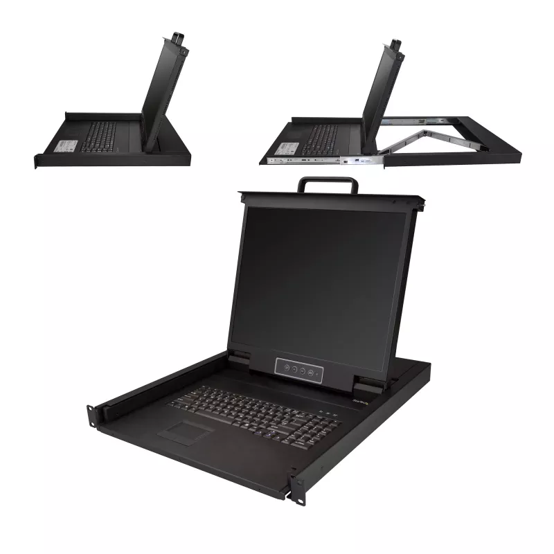 StarTech.com Rackmount KVM-konsoli – Single-Port VGA KVM 19 tuuman LCD-näytöllä palvelinkaappiin – täysin varusteltu universaali 1HE LCD KVM-laatikko kaapeleilla ja laitteistolla – USB-tuki – 50 000 MTBF