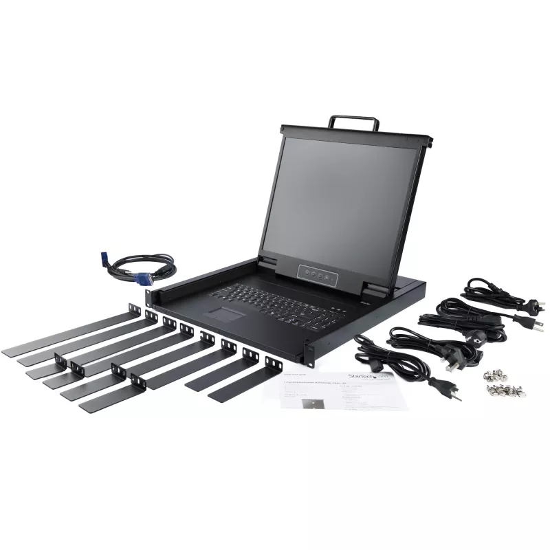 StarTech.com Rackmount KVM-konsoli – Single-Port VGA KVM 19 tuuman LCD-näytöllä palvelinkaappiin – täysin varusteltu universaali 1HE LCD KVM-laatikko kaapeleilla ja laitteistolla – USB-tuki – 50 000 MTBF