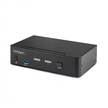 StarTech.com 2 portin DisplayPort KVM-kytkin, 8K 60Hz / 4K 144Hz, yksi näyttö, DP 1.4, 2x USB 3.0 -liitäntää, 4x USB 2.0 HID -liitäntää, painike- & pikanäppäinvaihto, TAA-yhteensopiva - käyttöjärjestelmäriippumaton, metallikotelo