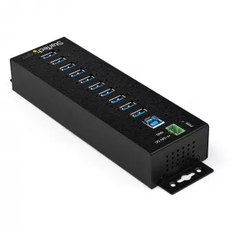 StarTech.com 10 portin USB 3.0 -keskitin virtalähteellä - teollinen metallinen USB-A-keskitin ESD- ja 350 W ylijännitesuojalla – DIN-kisko-/seinä-/pöytäasennus – High-Speed USB 3.2 Gen 1 (5 Gbit/s) -keskitin