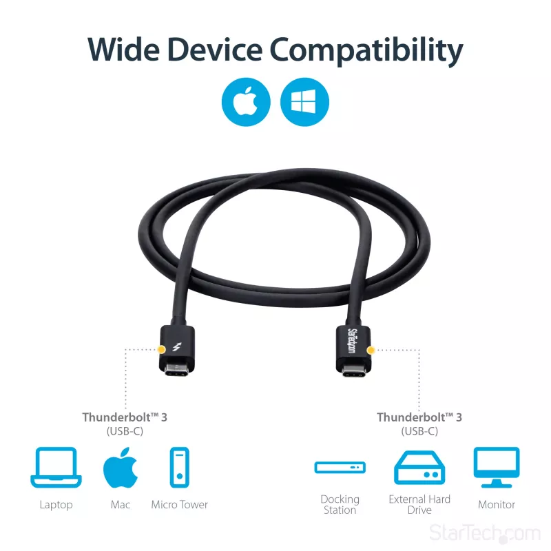StarTech.com 1m Thunderbolt 3 (20Gbps) USB-C-kaapeli – Thunderbolt, USB ja DisplayPort yhteensopiva