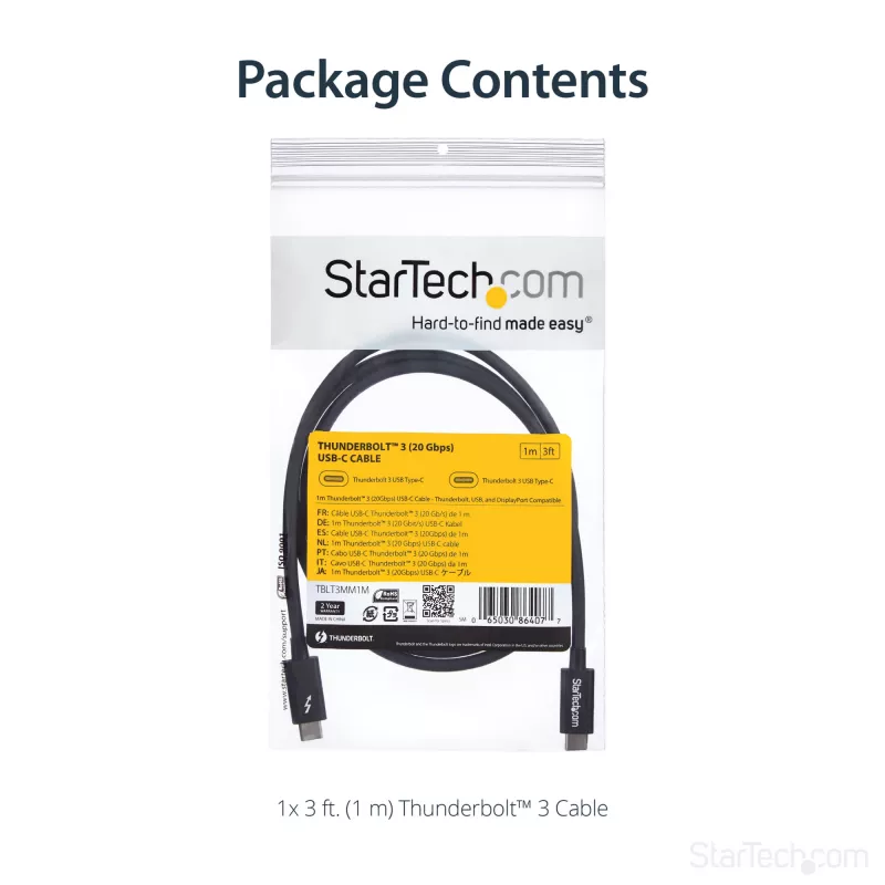 StarTech.com 1m Thunderbolt 3 (20Gbps) USB-C-kaapeli – Thunderbolt, USB ja DisplayPort yhteensopiva